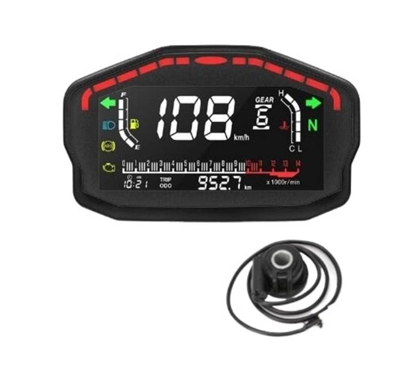 DUSHUO Kilometerzähler Motorrad Motorrad Digital Dash Panel Universal LCD LCD-Computer-geschwindigkeitsmesser-grüne 1/2/4 Zylinr Für(with Turbine Sensor) von DUSHUO