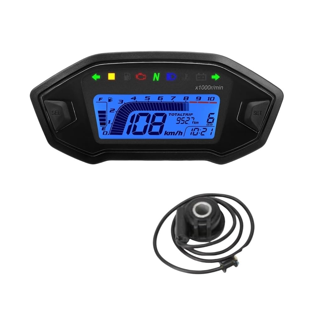 DUSHUO Kilometerzähler Motorrad Motorrad Digital Tachometer Tachometer Instrument Dashboard Panel Motorrad LCD Display 10000RPM Für 2-4 Zylinder(with Turbo Sensor) von DUSHUO