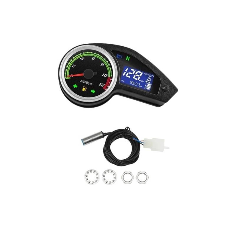 DUSHUO Kilometerzähler Motorrad Motorrad Tachometer Tachometer LCD Digital Instrument Kilometerzähler Moto Dashboard Für 12V Motorrad Universal(with Sensor) von DUSHUO