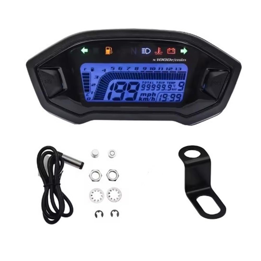 DUSHUO Kilometerzähler Motorrad Motorrad Tachometer Universal Moto Dashboard Hintergrundbeleuchtung Einstellen Kraftstoff Gauge LCD Kilometerzähler Digital Für 1 2 4 Zylinder(Sensor and Bracket) von DUSHUO
