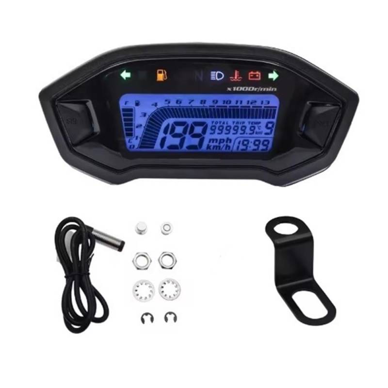 DUSHUO Kilometerzähler Motorrad Motorrad Tachometer Universal Moto Dashboard Hintergrundbeleuchtung Einstellen Kraftstoff Gauge LCD Kilometerzähler Digital Für 1 2 4 Zylinder(Sensor and Bracket) von DUSHUO