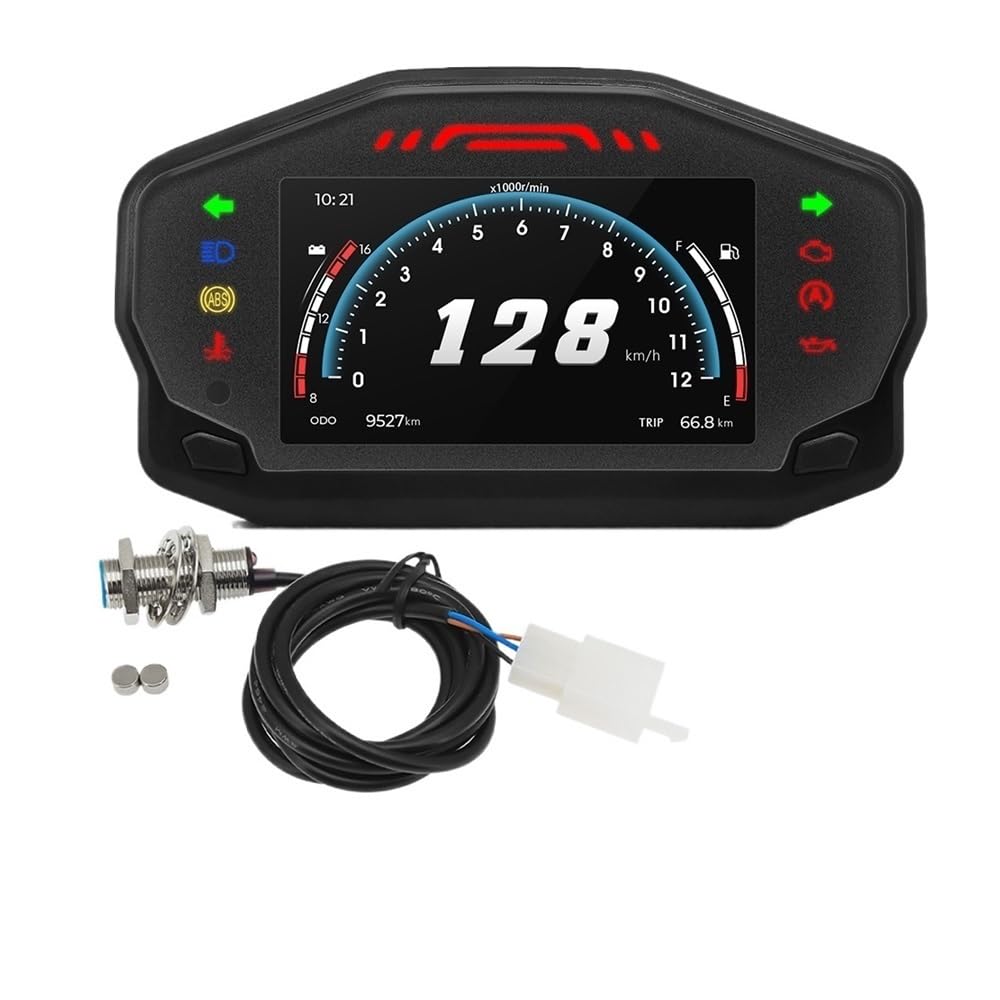 DUSHUO Kilometerzähler Motorrad Universal 12000RPM Tachometer Für Motorrad TFT LCD Digital Kilometerzähler Tachometer Dashboard Für 2/4 Zylinder(Set A) von DUSHUO
