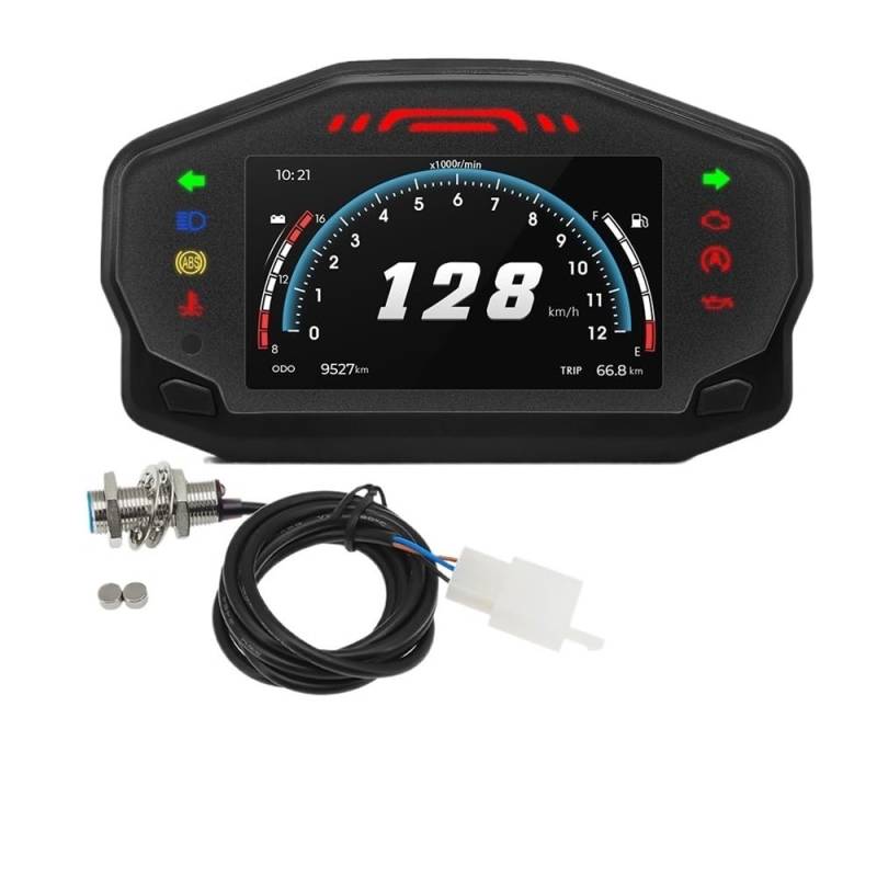 DUSHUO Kilometerzähler Motorrad Universal 12000RPM Tachometer Für Motorrad TFT LCD Digital Kilometerzähler Tachometer Dashboard Für 2/4 Zylinder(Set A) von DUSHUO