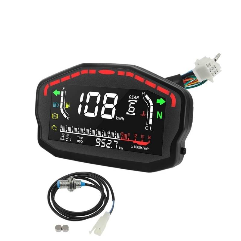 DUSHUO Kilometerzähler Motorrad Universal Digital Motorrad LCD Tachometer Außenbord Km/h Motor Tachometer Temperatur Meter Für 2,4 Zylinder(Gauge with Sensor) von DUSHUO
