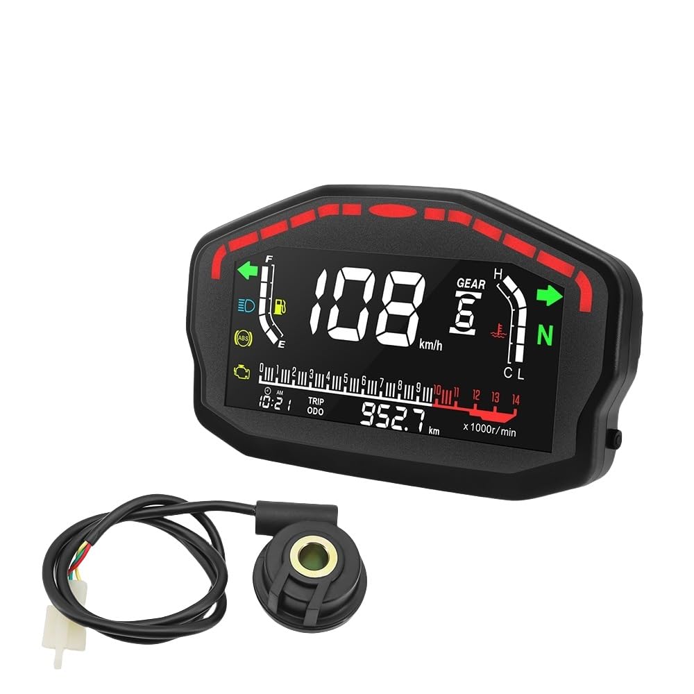 DUSHUO Kilometerzähler Motorrad Universal Digital Motorrad LCD Tachometer Außenbord Km/h Motor Tachometer Temperatur Meter Für 2,4 Zylinder(with Turbo Sensor) von DUSHUO
