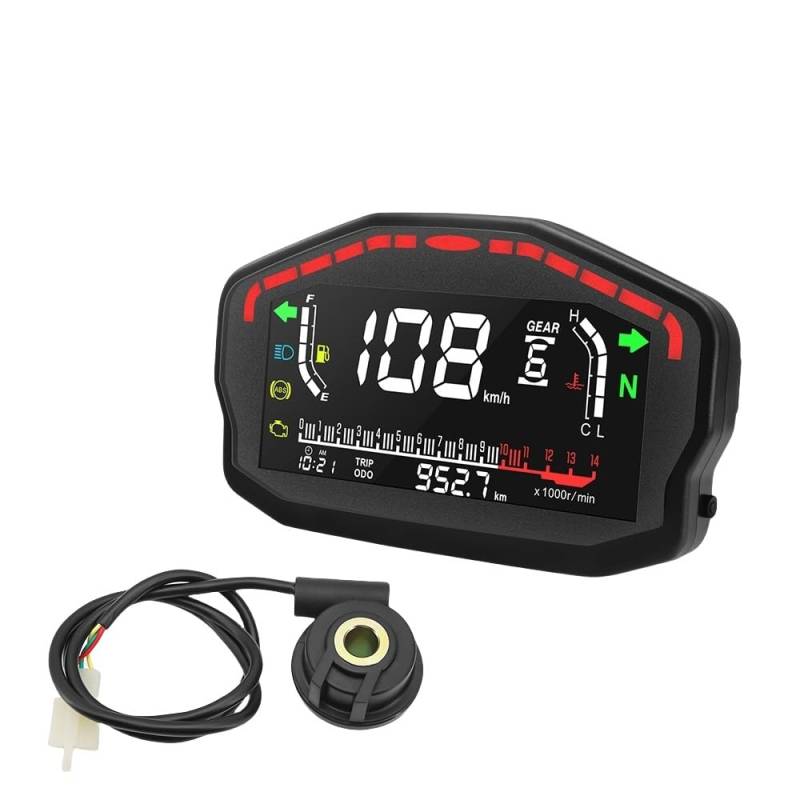 DUSHUO Kilometerzähler Motorrad Universal Digital Motorrad LCD Tachometer Außenbord Km/h Motor Tachometer Temperatur Meter Für 2,4 Zylinder(with Turbo Sensor) von DUSHUO