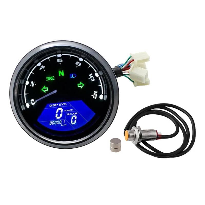 DUSHUO Kilometerzähler Motorrad Universal Digital Motorrad Panel Moto Dashboard 12000RPM Kmh/mph LCD Digital Panel Tachometer Tachometer Motorrad Liefert(with Sensor) von DUSHUO