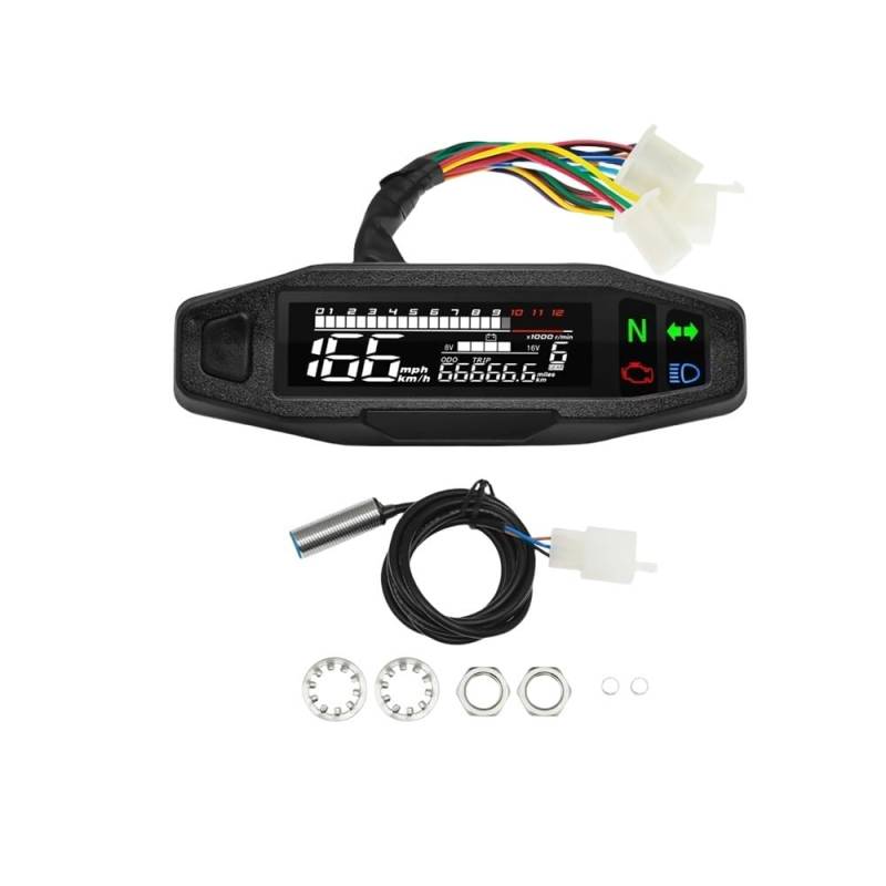 DUSHUO Kilometerzähler Motorrad Universal Digital Motorrad Tachometer Moto Meter Digitaler Tachometer Kilometerzähler Instrument Sensor Speed ​​Gauge Tacho RPM Meter(with Sensor) von DUSHUO