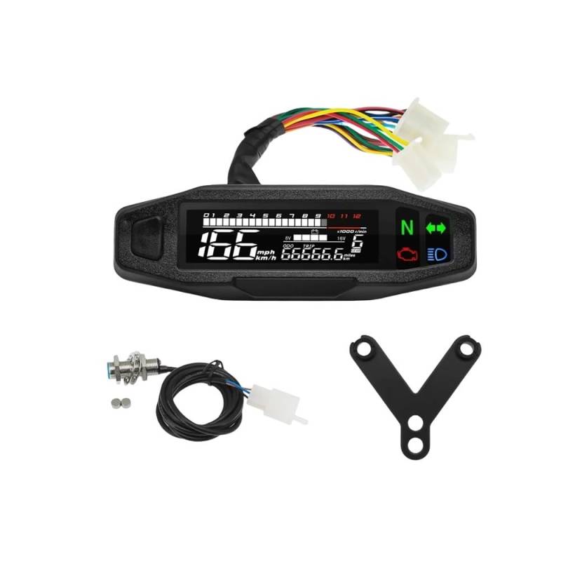 DUSHUO Kilometerzähler Motorrad Universal Digital Motorrad Tachometer Moto Meter Digitaler Tachometer Kilometerzähler Instrument Sensor Speed ​​Gauge Tacho RPM Meter(with Y Bracket) von DUSHUO