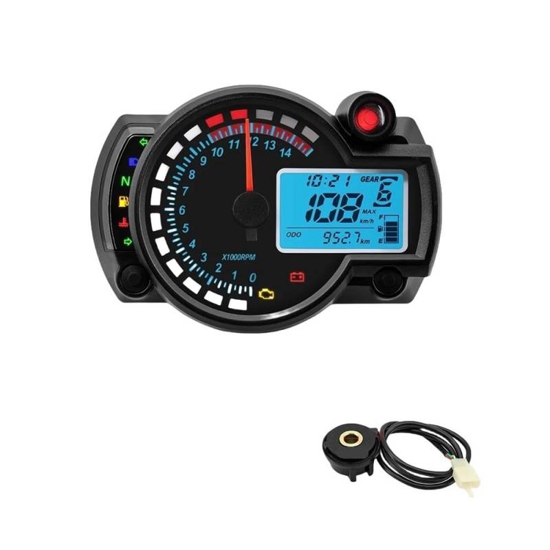DUSHUO Kilometerzähler Motorrad Universal LCD Digital Kilometerzähler Instrument 299 KM/H 7 Farben Speed ​​Gauge Meter Motorrad Dashboard(with Turbine Sensor) von DUSHUO