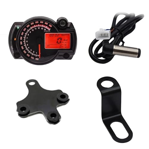 DUSHUO Kilometerzähler Motorrad Universal LCD Digital Motorrad RX2N Kilometerzähler Tacho Meter Instrument Einstellbar MAX 299 KM/H 7 Farben Dashboard(with 2 Bracket) von DUSHUO