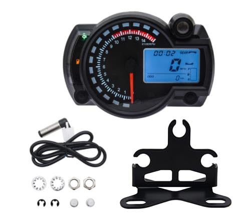 DUSHUO Kilometerzähler Motorrad Universal LCD Digital Motorrad RX2N Kilometerzähler Tacho Meter Instrument Einstellbar MAX 299 KM/H 7 Farben Dashboard(with Bracket Sensor) von DUSHUO