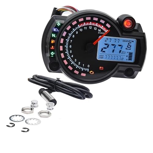 DUSHUO Kilometerzähler Motorrad Universal LCD Digital Motorrad RX2N Kilometerzähler Tacho Meter Instrument Einstellbar MAX 299 KM/H 7 Farben Dashboard(with Sensor 1) von DUSHUO