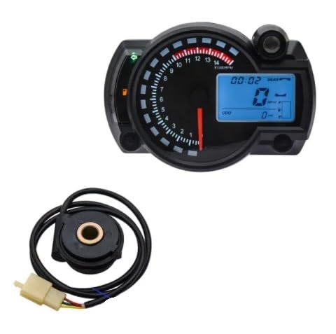 DUSHUO Kilometerzähler Motorrad Universal LCD Digital Motorrad RX2N Kilometerzähler Tacho Meter Instrument Einstellbar MAX 299 KM/H 7 Farben Dashboard(with Sensor 2) von DUSHUO