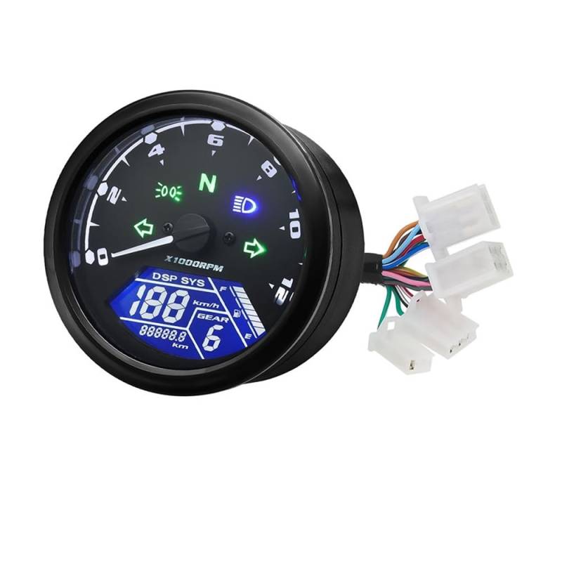 DUSHUO Kilometerzähler Motorrad Universal Motorrad 12000RMP LCD LCD-Computer-geschwindigkeitsmesser-grüne Tachometer-lehre Motorrad Digital Dash Für 1-4 Zylinder(Only Gauge) von DUSHUO