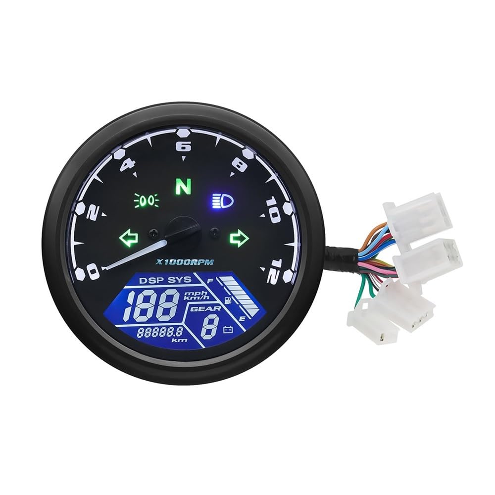 DUSHUO Kilometerzähler Motorrad Universal Motorrad Instrument Digital LCD Tachometer Sensor Tachometer 0~12000RPM Motorrad 12V Für 1-4 Zylinder(Meter Without sensorwith Sensor) von DUSHUO