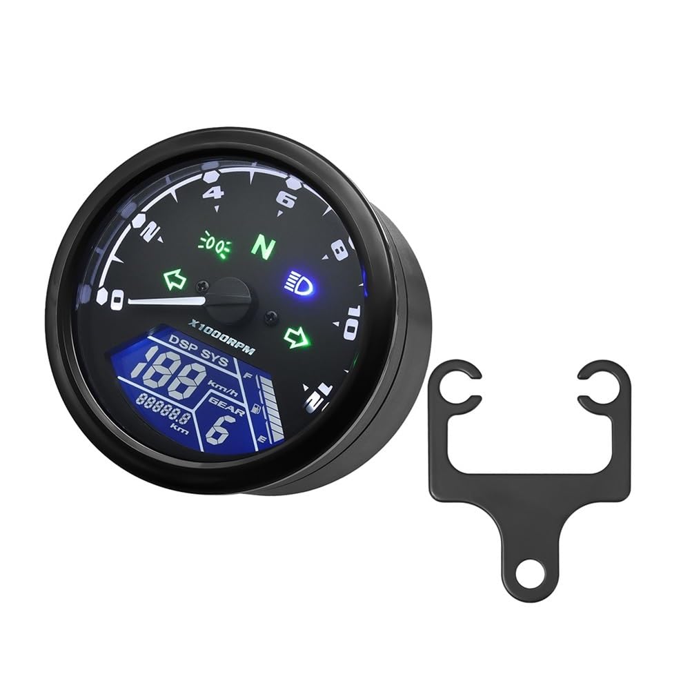 DUSHUO Kilometerzähler Motorrad Universal Motorrad Instrument Digital LCD Tachometer Sensor Tachometer 0~12000RPM Motorrad 12V Für 1-4 Zylinder(Meter and Holder) von DUSHUO