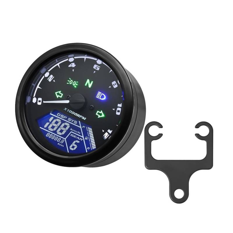 DUSHUO Kilometerzähler Motorrad Universal Motorrad Instrument Digital LCD Tachometer Sensor Tachometer 0~12000RPM Motorrad 12V Für 1-4 Zylinder(Meter and Holder) von DUSHUO