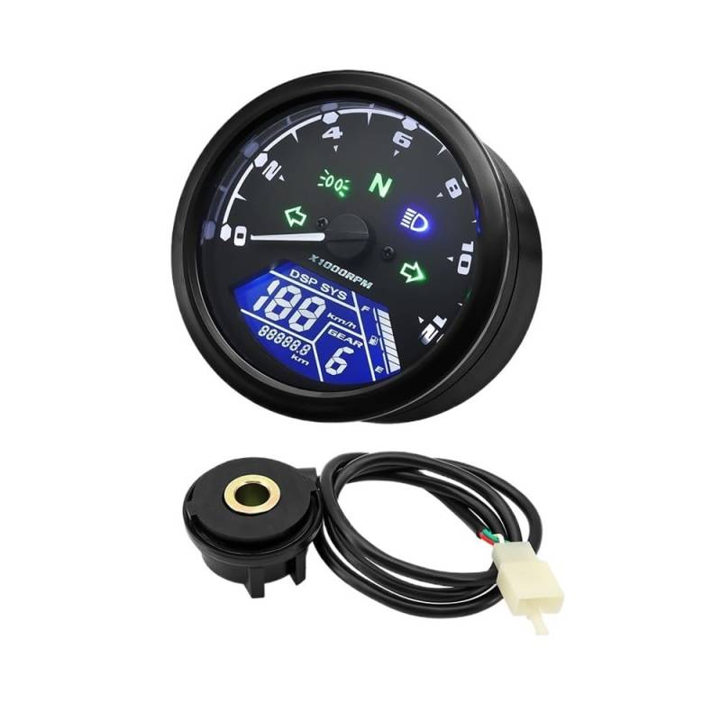 DUSHUO Kilometerzähler Motorrad Universal Motorrad Instrument Digital LCD Tachometer Sensor Tachometer 0~12000RPM Motorrad 12V Für 1-4 Zylinder(Meter and Sensor-2) von DUSHUO