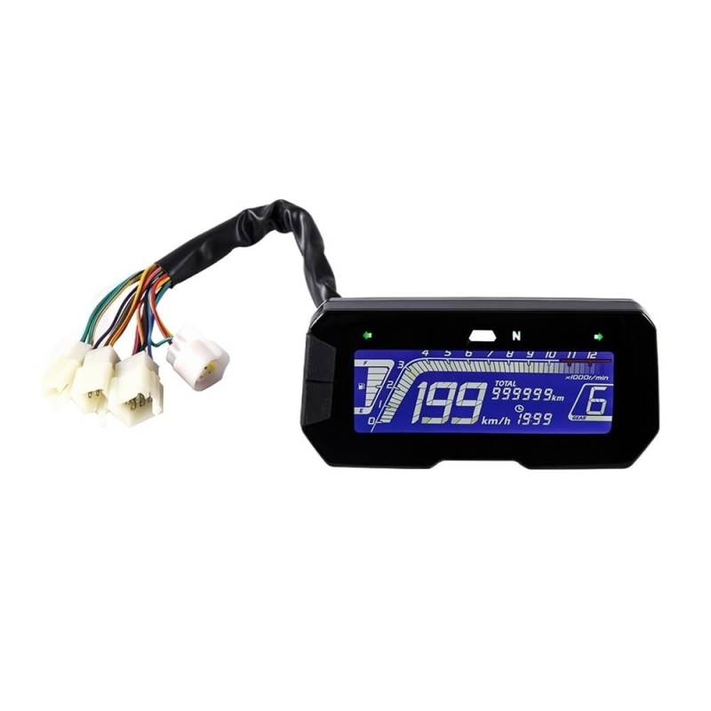 DUSHUO Kilometerzähler Motorrad Universal Motorrad LCD Digital Tachometer Kilometerzähler Hintergrundbeleuchtung Motorrad Kilometerzähler 12000 U/min 6 Gänge Für 2, 4 Zylinder(Without Sensor) von DUSHUO
