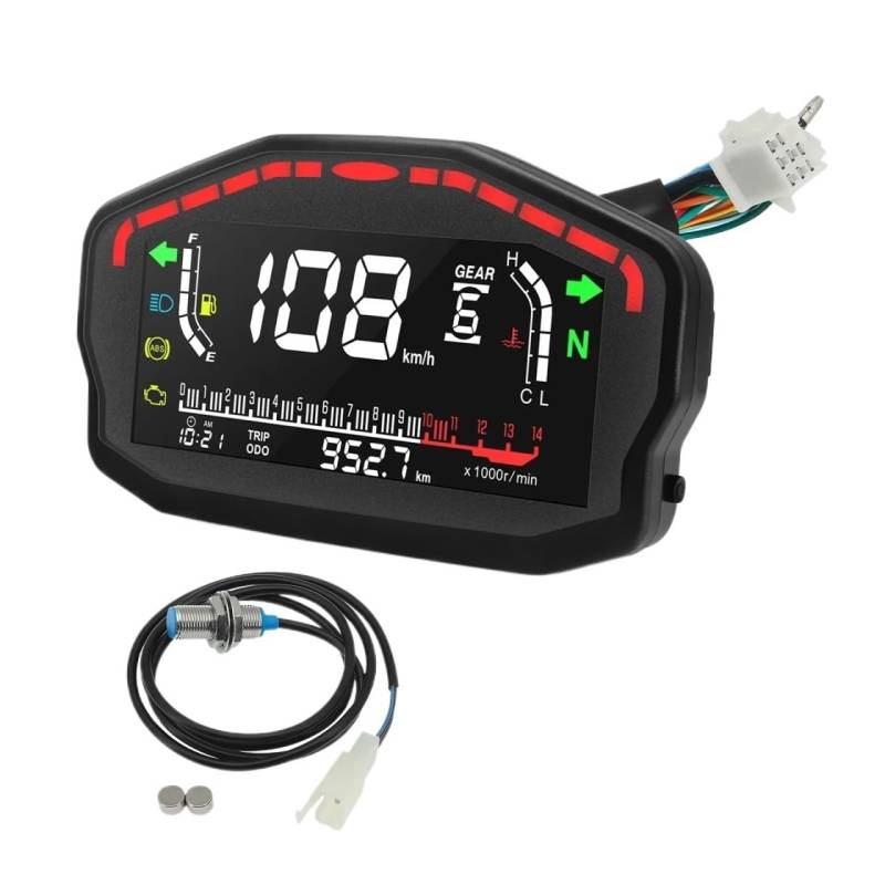 DUSHUO Kilometerzähler Motorrad Universal Motorrad Tacho Digital Kilometerzähler Hintergrundbeleuchtung Dashboard Für 24 Zylinder(with Sensor) von DUSHUO