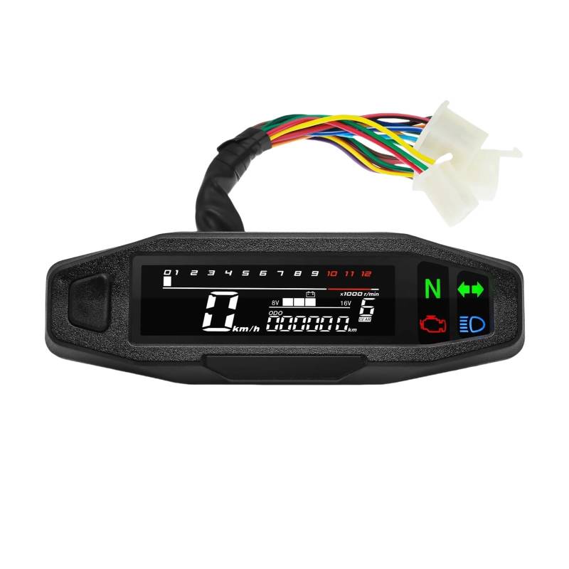 DUSHUO Kilometerzähler Motorrad Universal Motorrad Tacho Meter Digital Dashboard 12000RPM Gauge Tachometer Panel Motor Kilometerzähler Display Y Halterung(with Sensor) von DUSHUO