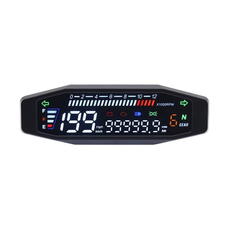 DUSHUO Kilometerzähler Motorrad Universal Motorrad Tachometer Verbesserte 12000 RPM Digital Motorrad Tachometer Motorrad Kilometerzähler Öl Gauge(Without Sensor) von DUSHUO