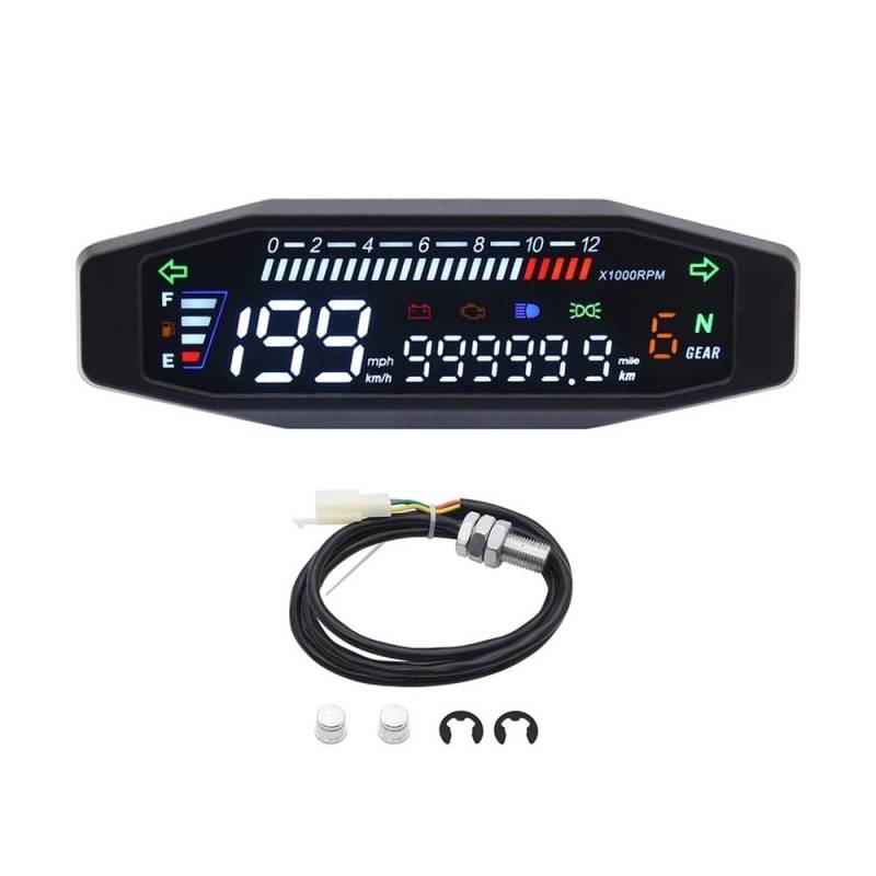 DUSHUO Kilometerzähler Motorrad Universal Motorrad Tachometer Verbesserte 12000 RPM Digital Motorrad Tachometer Motorrad Kilometerzähler Öl Gauge(with Sensor) von DUSHUO