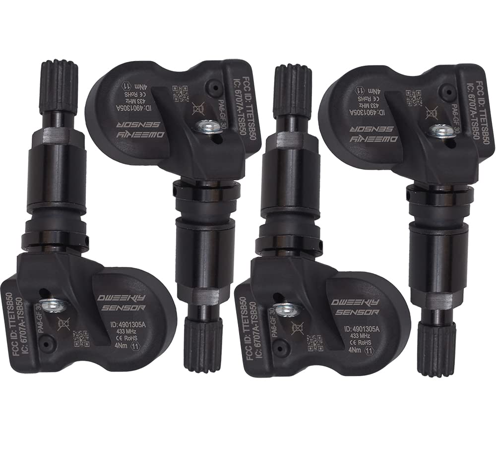 DWEEKIY 4 x RDKS/TPMS Sensoren – Reifendruckkontrollsystem passen für BMW 1 Serie - Typ [F40] - Zeitraum 07/2019 bis EOP* - EIN Satz bestehend aus 4 Sensoren mit Metallventil schwarz von DWEEKIY