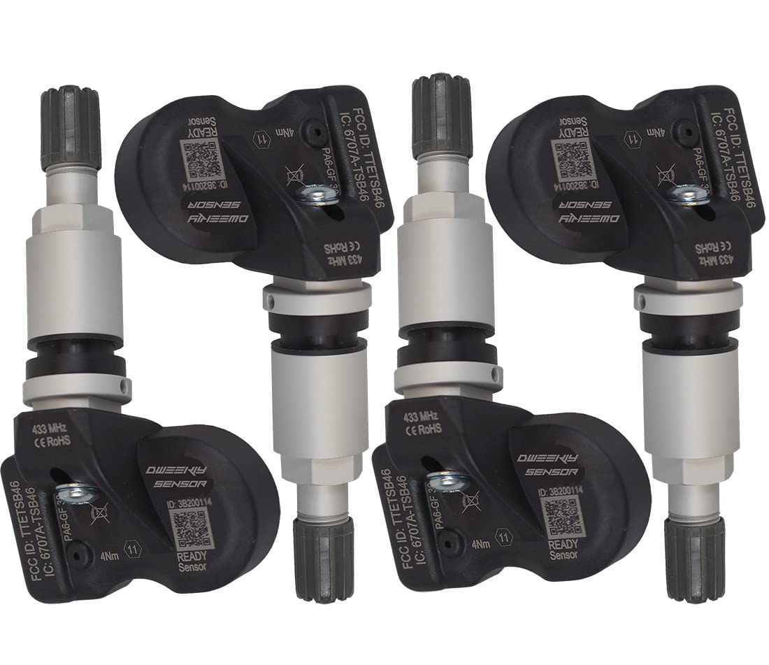 DWEEKIY 4 x RDKS/TPMS Sensoren – Reifendruckkontrollsystem passen für Jaguar F-Pace - Typ [X761] - Zeitraum 12/2015 bis EOP* - EIN Satz bestehend aus 4 Sensoren mit Metallventil Silber von DWEEKIY