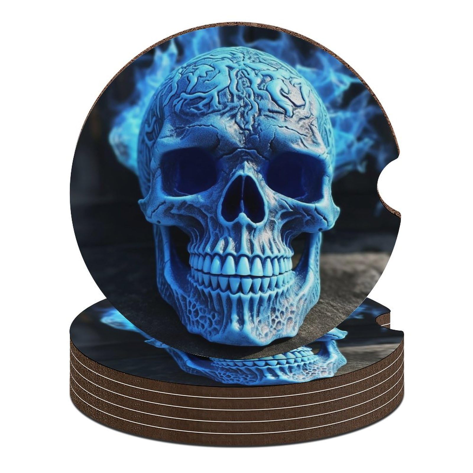 Auto-Untersetzer, 3D-Druck, Blau, Totenkopf, 6,6 cm, 6 Stück, rutschfest, universal, Getränkehalter, Untersetzer, Auto-Innenzubehör, Set, Unisex Auto-Untersetzer, 3D-Druck, Blau, Totenkopf, 6,6 cm, 6 Stück, rutschfest, universal, Getränkehalter, Untersetzer, Auto-Innenzubehör, Set, Unisex von DWTJKMS