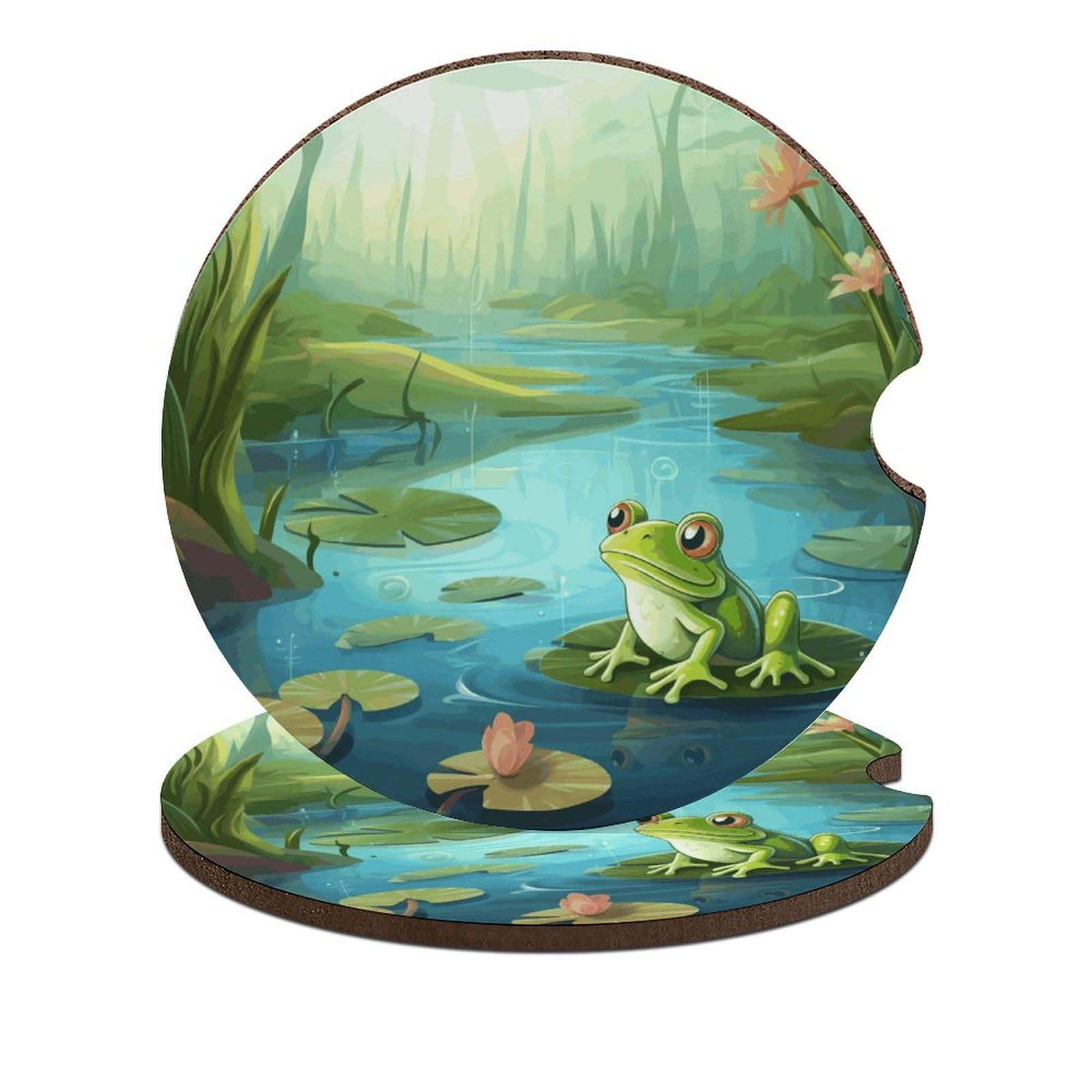 Auto-Untersetzer, Frosch im Teich, 6,6 cm, rutschfest, universal, Getränkehalter, Untersetzer, Auto-Innenzubehör, Set, Unisex, 2 Stück Auto-Untersetzer, Frosch im Teich, 6,6 cm, rutschfest, universal, Getränkehalter, Untersetzer, Auto-Innenzubehör, Set, Unisex, 2 Stück von DWTJKMS