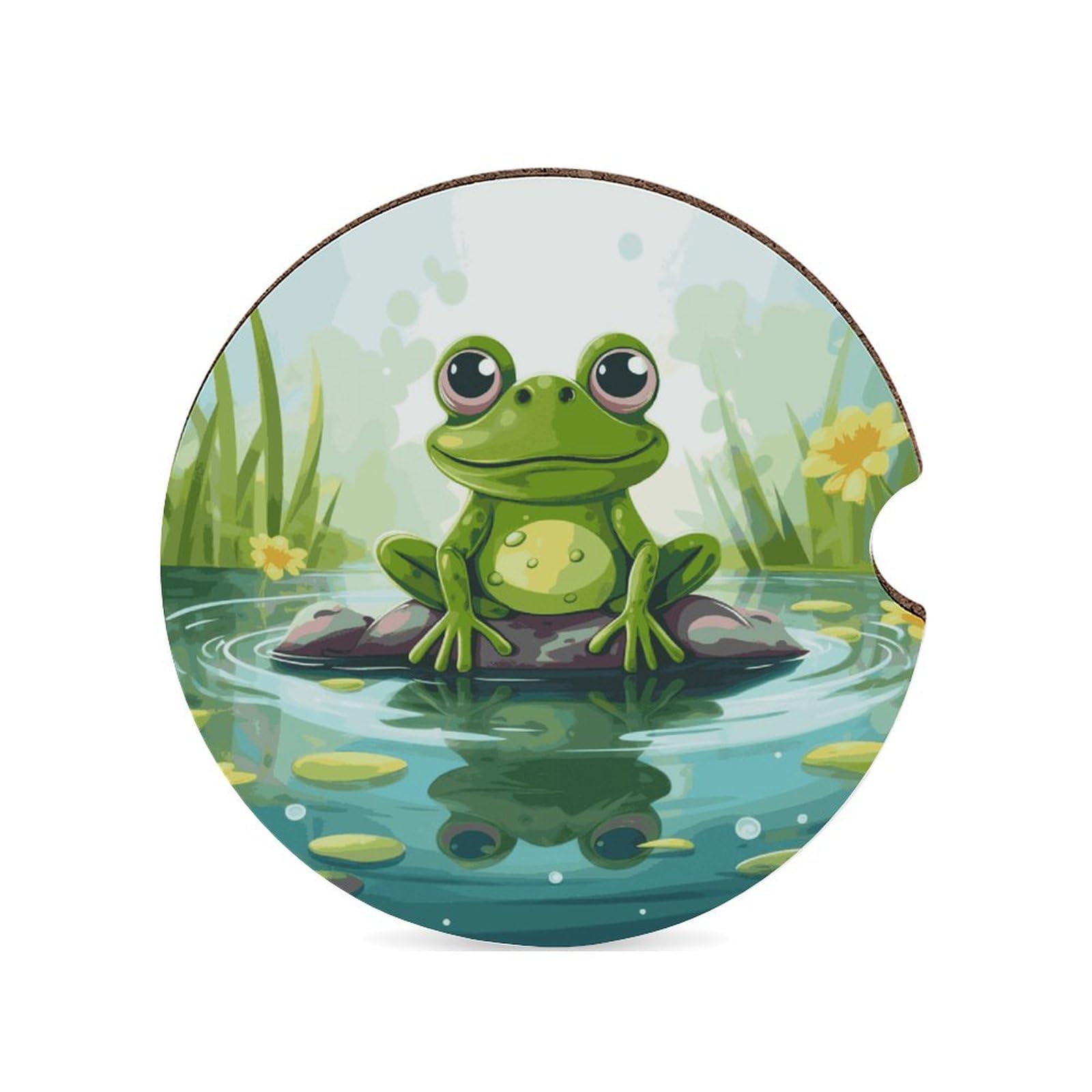 Auto-Untersetzer, Frosch im Teich, 6,6 cm, rutschfest, universal, Getränkehalter, Untersetzer, Auto-Innenzubehör, Set, Unisex Auto-Untersetzer, Frosch im Teich, 6,6 cm, rutschfest, universal, Getränkehalter, Untersetzer, Auto-Innenzubehör, Set, Unisex von DWTJKMS