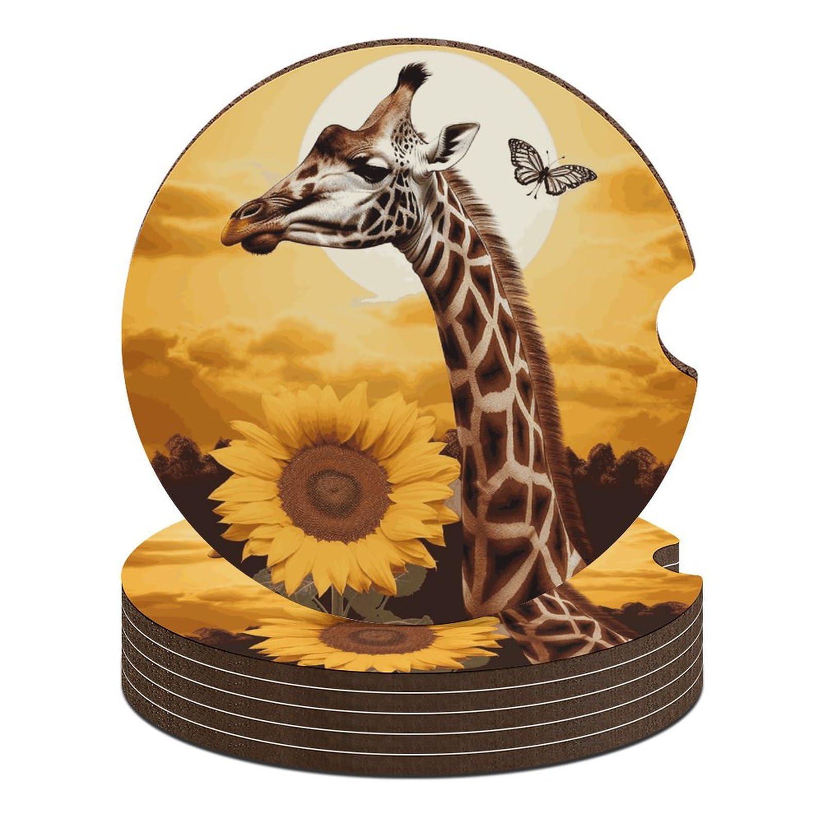 Auto-Untersetzer, Giraffe und Sonnenblume, 6,6 cm, rutschfest, universal, Getränkehalter, Untersetzer, Auto-Innenzubehör, Set, Unisex, 6 Stück Auto-Untersetzer, Giraffe und Sonnenblume, 6,6 cm, rutschfest, universal, Getränkehalter, Untersetzer, Auto-Innenzubehör, Set, Unisex, 6 Stück von DWTJKMS