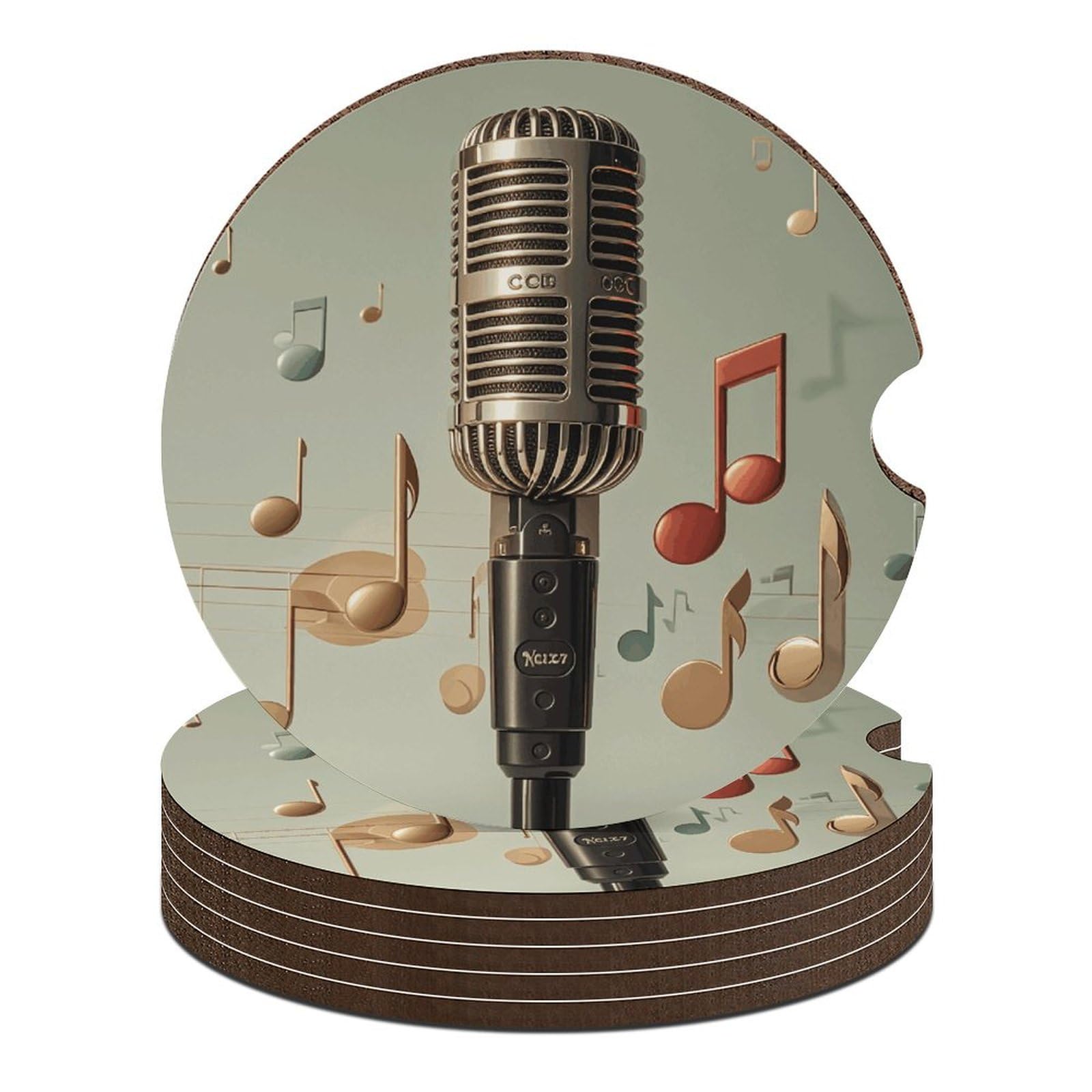Auto-Untersetzer, Mikrofon mit Musiknoten, 6,6 cm, 6 Stück, rutschfest, universal, Getränkehalter, Untersetzer, Auto-Innenzubehör, Set, Unisex Auto-Untersetzer, Mikrofon mit Musiknoten, 6,6 cm, 6 Stück, rutschfest, universal, Getränkehalter, Untersetzer, Auto-Innenzubehör, Set, Unisex von DWTJKMS