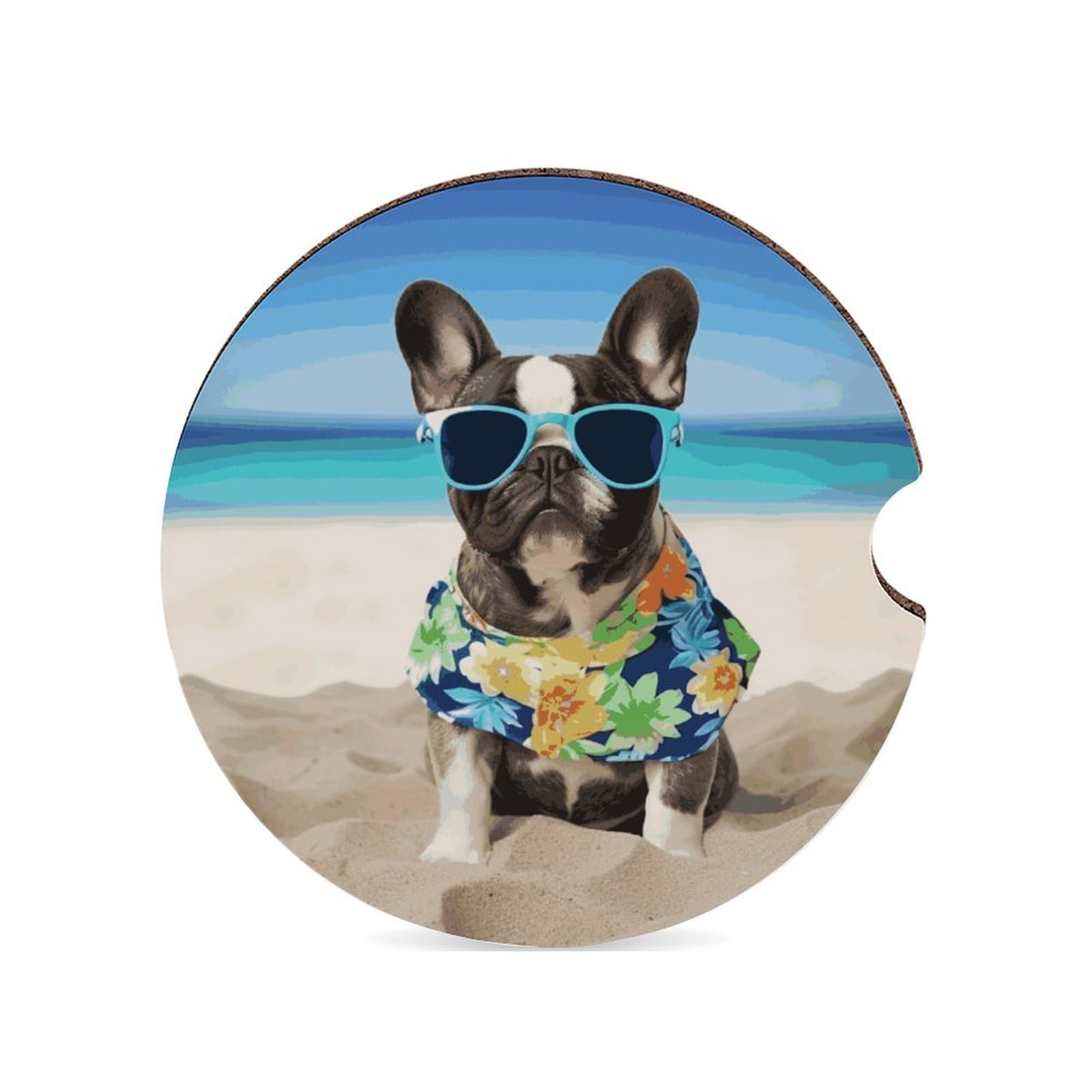 Auto-Untersetzer, Motiv: Französische Bulldogge, Sommer, 6,6 cm, 1 Stück, rutschfest, universal, Getränkehalter, Auto-Innenzubehör, Set, Unisex Auto-Untersetzer, Motiv: Französische Bulldogge, Sommer, 6,6 cm, 1 Stück, rutschfest, universal, Getränkehalter, Auto-Innenzubehör, Set, Unisex von DWTJKMS