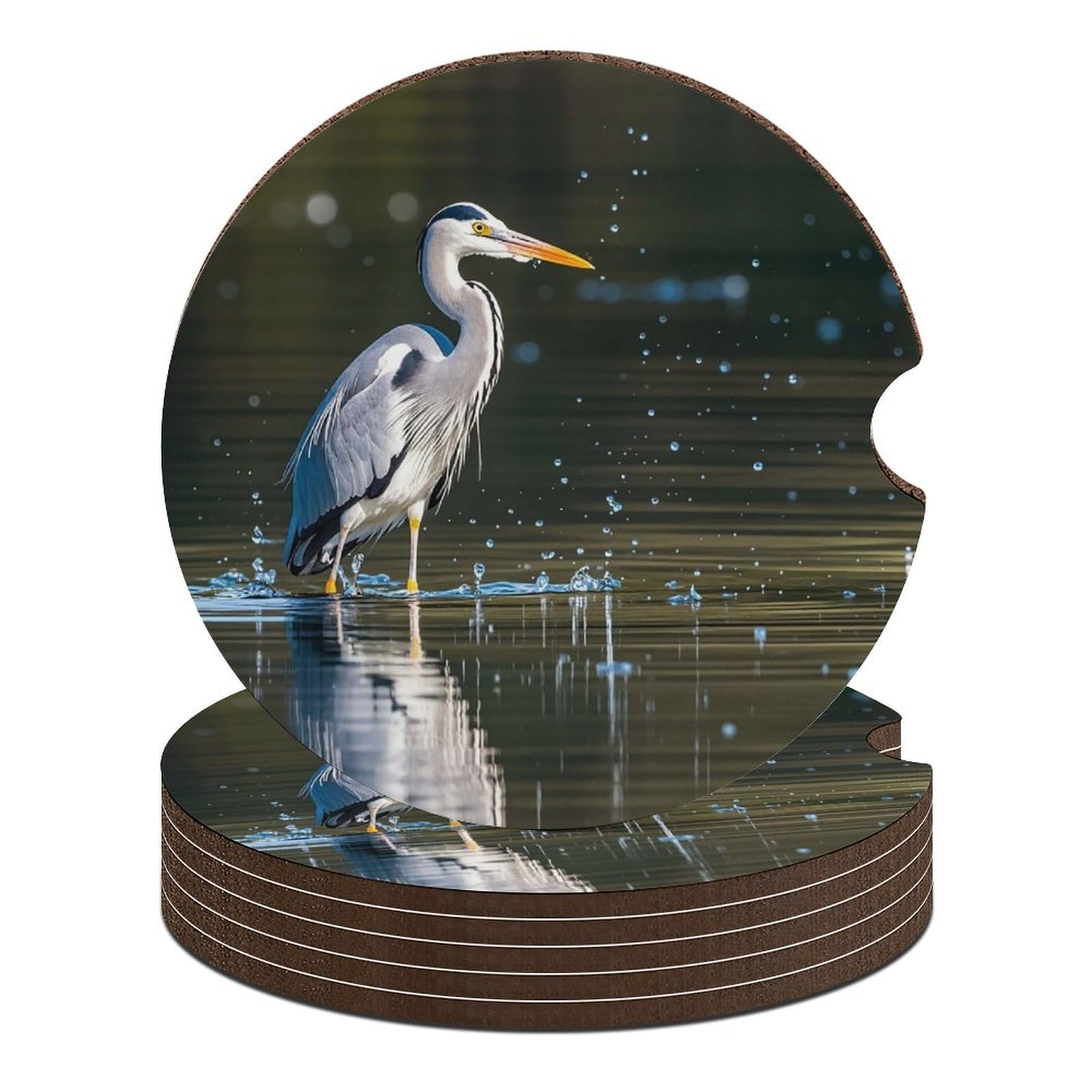 Auto-Untersetzer, Motiv: Graureiher im Wasser, 6,6 cm, 6 Stück, rutschfest, universal, Getränkehalter, Untersetzer, Auto-Innenzubehör-Set, Unisex Auto-Untersetzer, Motiv: Graureiher im Wasser, 6,6 cm, 6 Stück, rutschfest, universal, Getränkehalter, Untersetzer, Auto-Innenzubehör-Set, Unisex von DWTJKMS