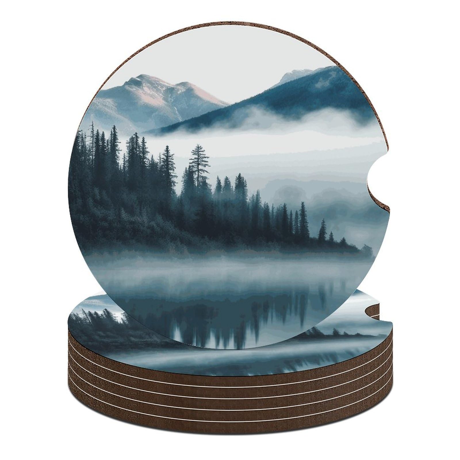 Auto-Untersetzer, Motiv: Nebelgebirge, Landschaft, 6,6 cm, 6 Stück, rutschfest, universal, Getränkehalter, Untersetzer, Auto-Innenzubehör, Set, Unisex Auto-Untersetzer, Motiv: Nebelgebirge, Landschaft, 6,6 cm, 6 Stück, rutschfest, universal, Getränkehalter, Untersetzer, Auto-Innenzubehör, Set, Unisex von DWTJKMS