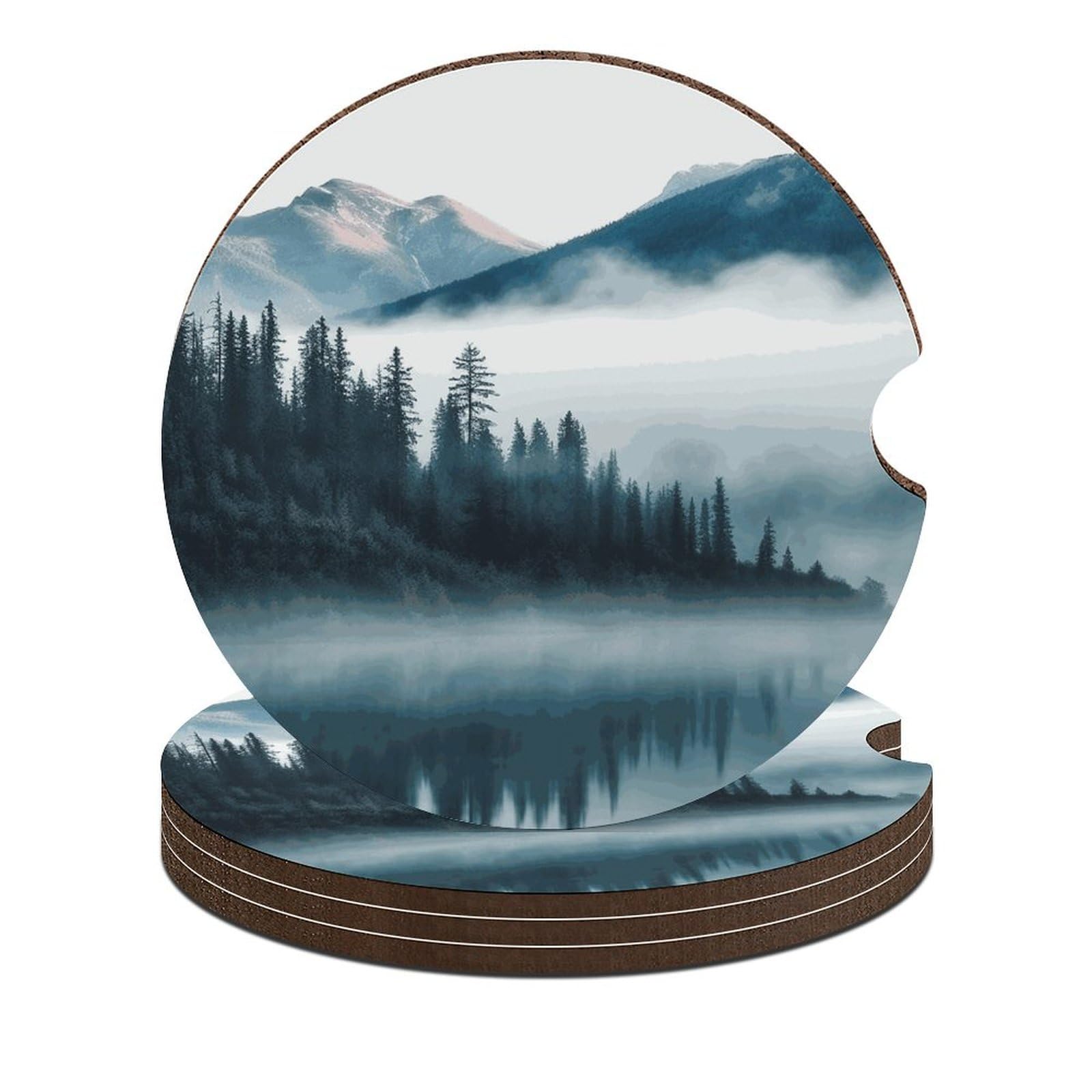 Auto-Untersetzer, Motiv: Nebelgebirge, Landschaft, 6,6 cm, rutschfest, universal, Getränkehalter, Untersetzer, Auto-Innenzubehör, Set, Unisex, 4 Stück Auto-Untersetzer, Motiv: Nebelgebirge, Landschaft, 6,6 cm, rutschfest, universal, Getränkehalter, Untersetzer, Auto-Innenzubehör, Set, Unisex, 4 Stück von DWTJKMS