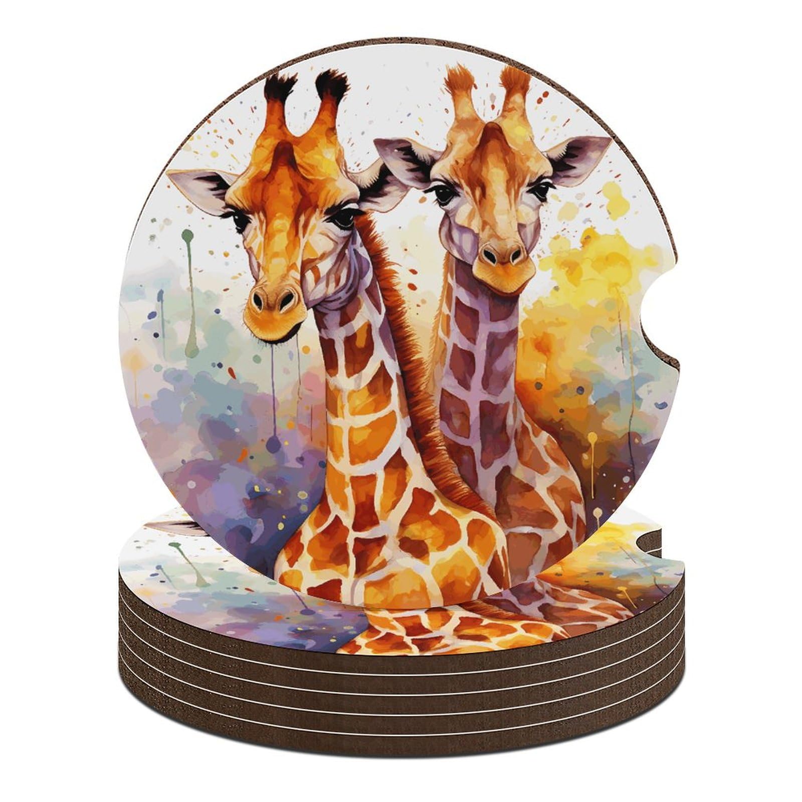 Auto-Untersetzer, Motiv: Wasserfarben-Giraffen, 6,6 cm, 6 Stück, rutschfest, universal, Getränkehalter, Auto-Innenzubehör, Set, Unisex Auto-Untersetzer, Motiv: Wasserfarben-Giraffen, 6,6 cm, 6 Stück, rutschfest, universal, Getränkehalter, Auto-Innenzubehör, Set, Unisex von DWTJKMS
