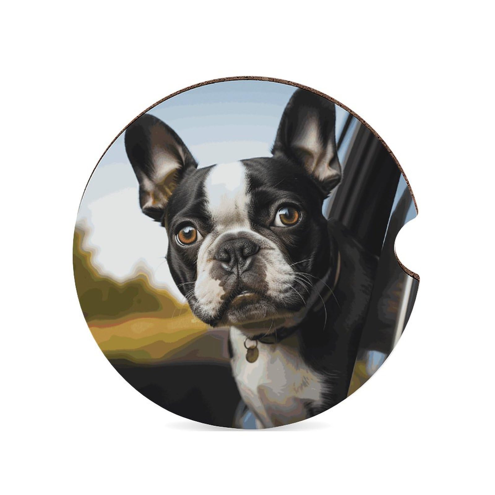 Auto-Untersetzer, Motiv: Welpe, Hund, Boston Terrier, 6,6 cm, rutschfest, universal, Getränkehalter, Auto-Innenzubehör, Set, Unisex Auto-Untersetzer, Motiv: Welpe, Hund, Boston Terrier, 6,6 cm, rutschfest, universal, Getränkehalter, Auto-Innenzubehör, Set, Unisex von DWTJKMS