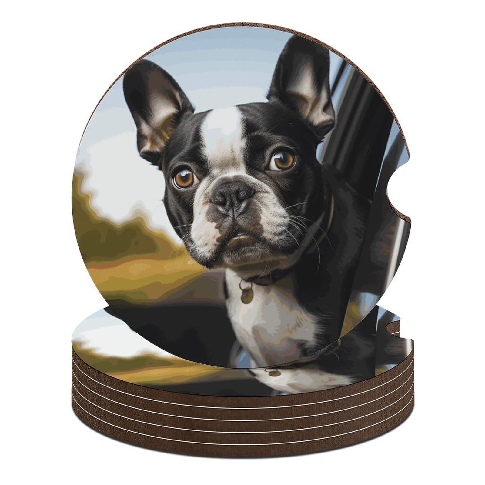 Auto-Untersetzer, Motiv: Welpen-Hund, Boston Terrier, 6 Stück, rutschfest, universal, Getränkehalter, Auto-Innenzubehör, Set, Unisex Auto-Untersetzer, Motiv: Welpen-Hund, Boston Terrier, 6 Stück, rutschfest, universal, Getränkehalter, Auto-Innenzubehör, Set, Unisex von DWTJKMS