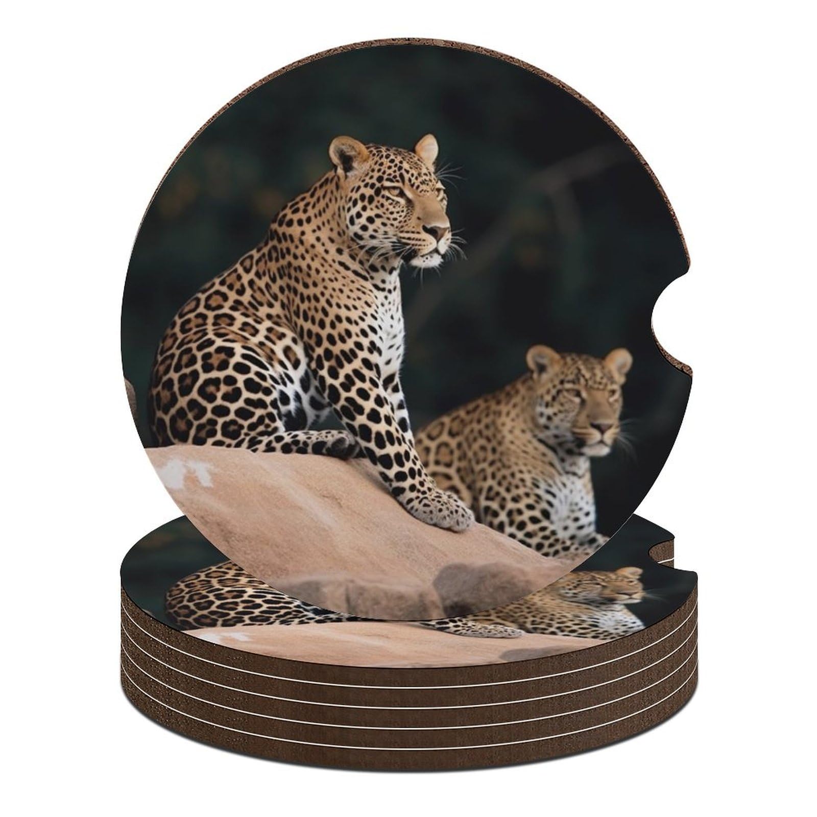 Auto-Untersetzer, Motiv: afrikanischer Leopard auf Felsen, 6,6 cm, rutschfest, universal, Getränkehalter, Auto-Innenzubehör, Set, Unisex Auto-Untersetzer, Motiv: afrikanischer Leopard auf Felsen, 6,6 cm, rutschfest, universal, Getränkehalter, Auto-Innenzubehör, Set, Unisex von DWTJKMS