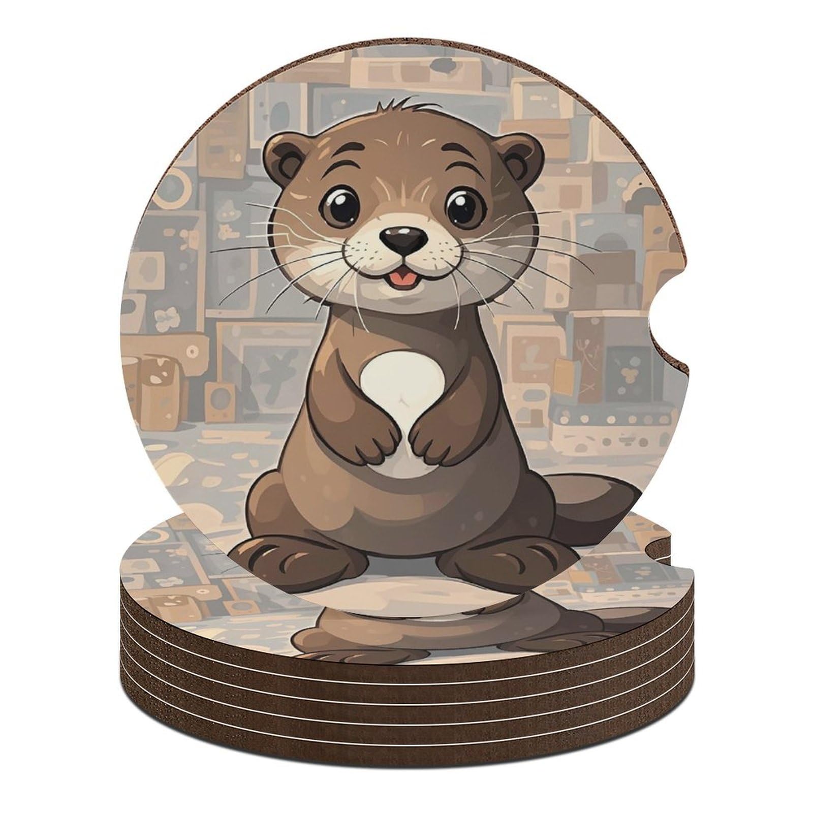 Auto-Untersetzer, Motiv: niedlicher Otter-Motiv, 6 Stück, rutschfest, universal, Getränkehalter, Untersetzer, Auto-Innenzubehör, Set, Unisex Auto-Untersetzer, Motiv: niedlicher Otter-Motiv, 6 Stück, rutschfest, universal, Getränkehalter, Untersetzer, Auto-Innenzubehör, Set, Unisex von DWTJKMS