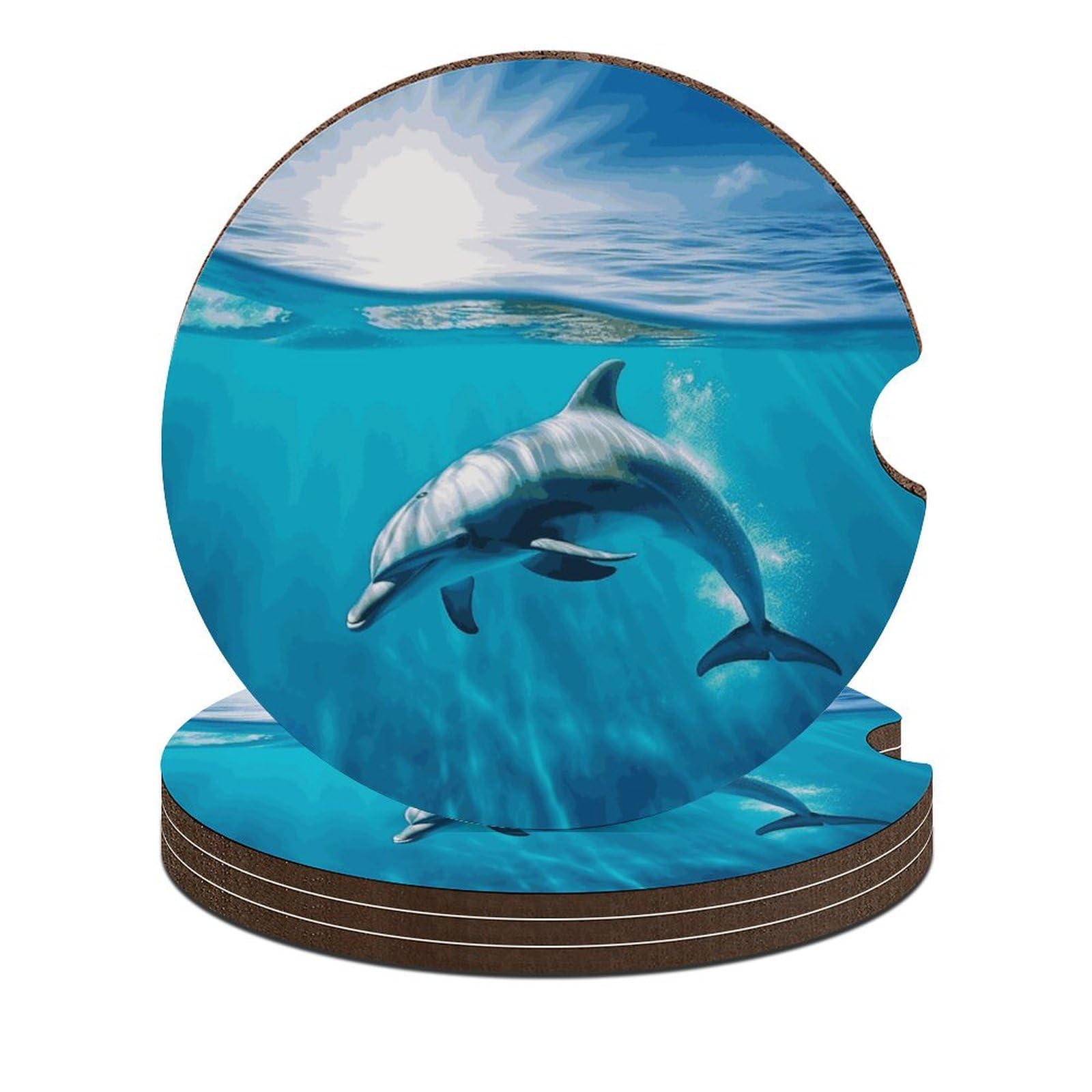 Auto-Untersetzer, Motiv: schwimmender Delfin im blauen Meer, 6,6 cm, rutschfest, universal, Getränkehalter, Untersetzer, Auto-Innenzubehör, Set, Unisex, 4 Stück Auto-Untersetzer, Motiv: schwimmender Delfin im blauen Meer, 6,6 cm, rutschfest, universal, Getränkehalter, Untersetzer, Auto-Innenzubehör, Set, Unisex, 4 Stück von DWTJKMS