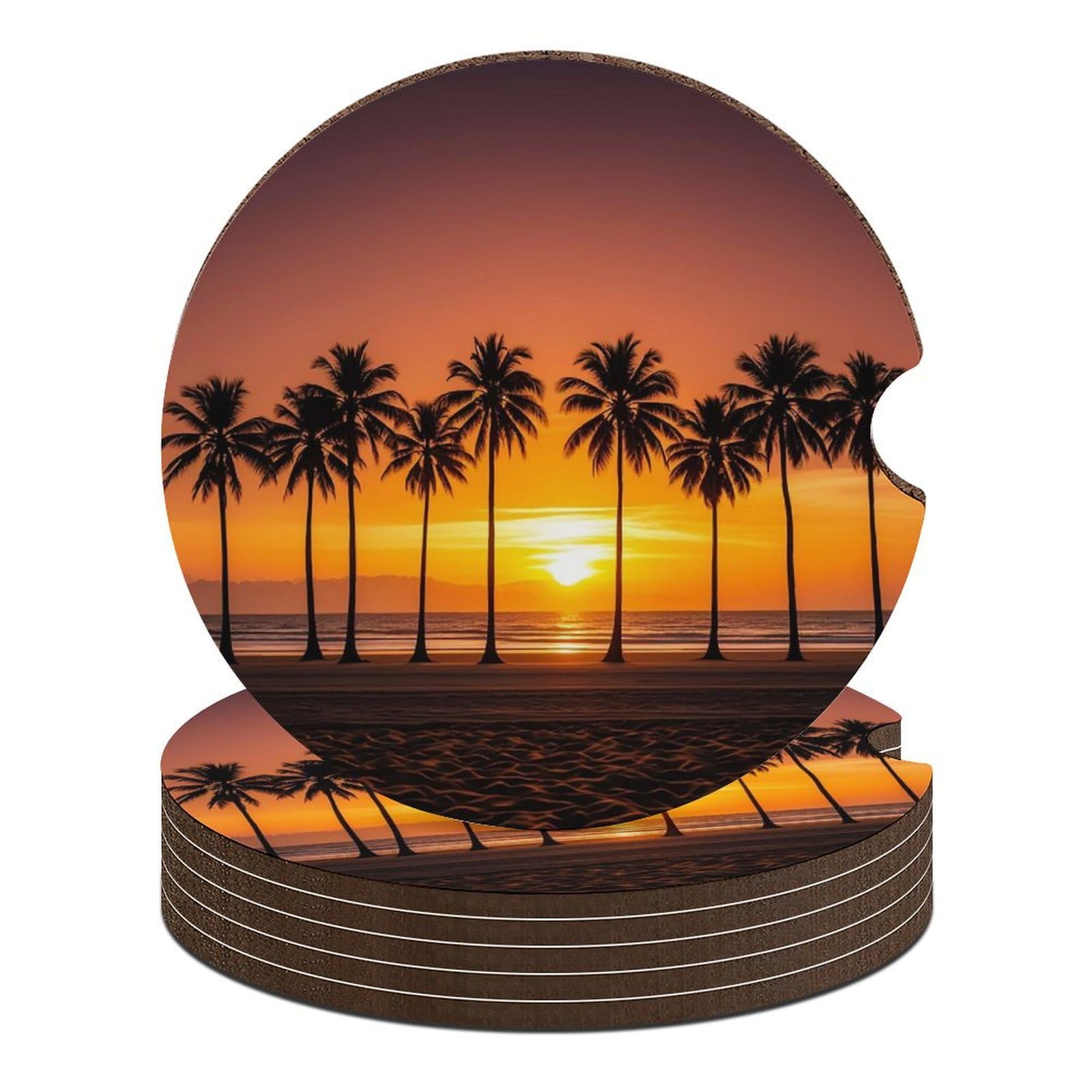 Auto-Untersetzer, Motiv: tropischer Sonnenuntergang, Strand, 6 cm, rutschfest, universal, Getränkehalter, Auto-Innenzubehör, Set, Unisex, 6 Stück Auto-Untersetzer, Motiv: tropischer Sonnenuntergang, Strand, 6 cm, rutschfest, universal, Getränkehalter, Auto-Innenzubehör, Set, Unisex, 6 Stück von DWTJKMS
