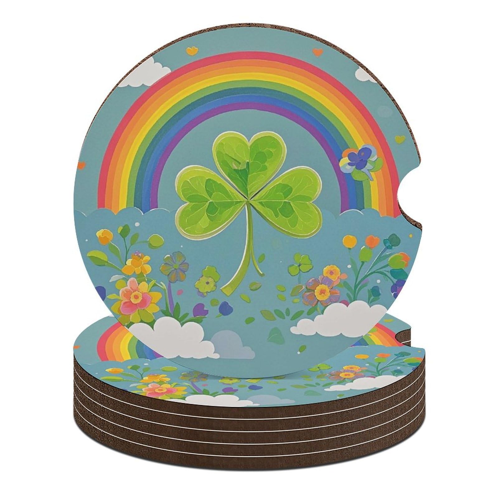 Auto-Untersetzer, Regenbogen-Kreis, Kleeblatt, 6 cm, 6 Stück, rutschfest, universal, Getränkehalter, Untersetzer, Auto-Innenzubehör, Set, Unisex Auto-Untersetzer, Regenbogen-Kreis, Kleeblatt, 6 cm, 6 Stück, rutschfest, universal, Getränkehalter, Untersetzer, Auto-Innenzubehör, Set, Unisex von DWTJKMS