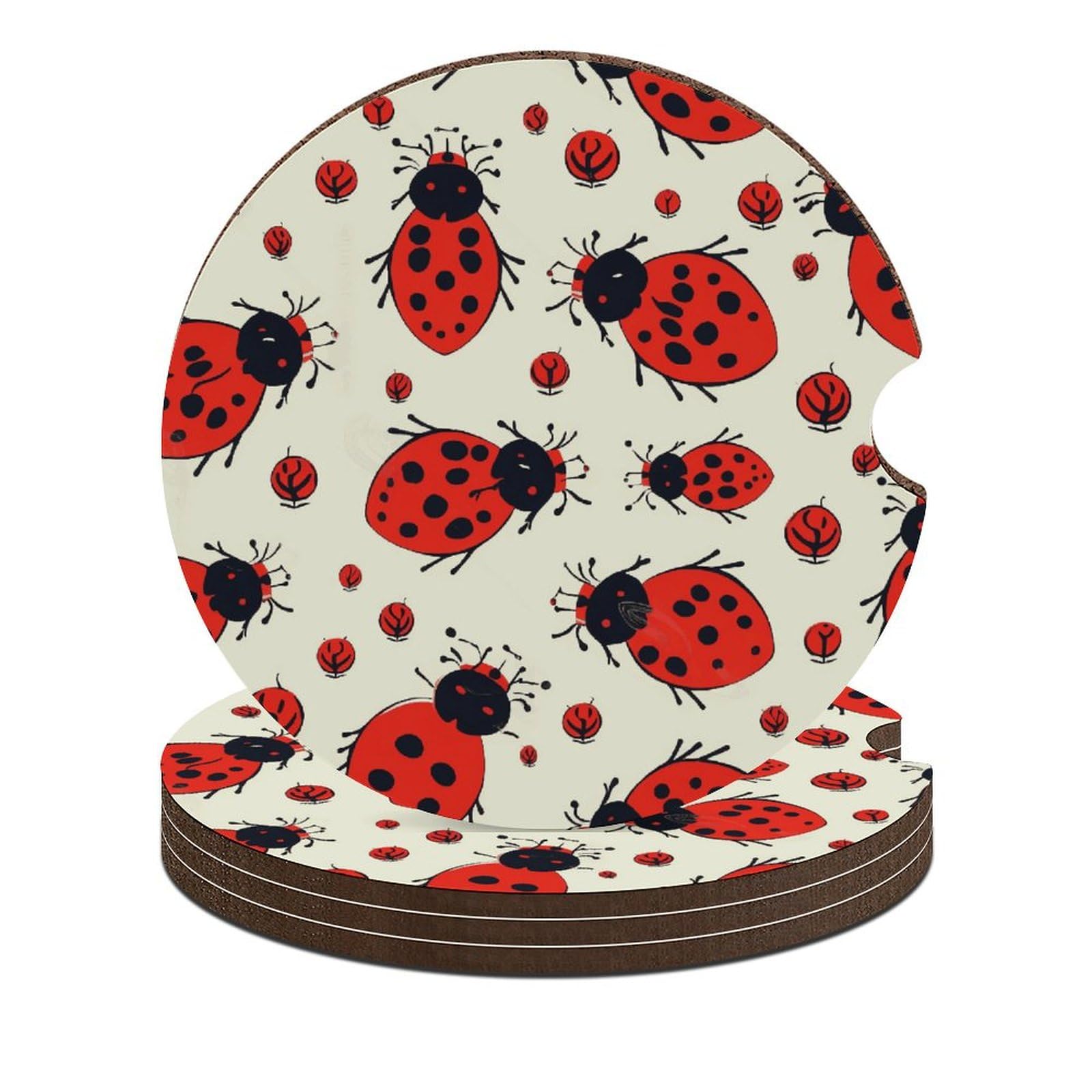 Auto-Untersetzer, Rot, Marienkäfer, 6,6 cm, rutschfest, universal, Getränkehalter, Untersetzer, Auto-Innenzubehör, Set, Unisex, 4 Stück Auto-Untersetzer, Rot, Marienkäfer, 6,6 cm, rutschfest, universal, Getränkehalter, Untersetzer, Auto-Innenzubehör, Set, Unisex, 4 Stück von DWTJKMS
