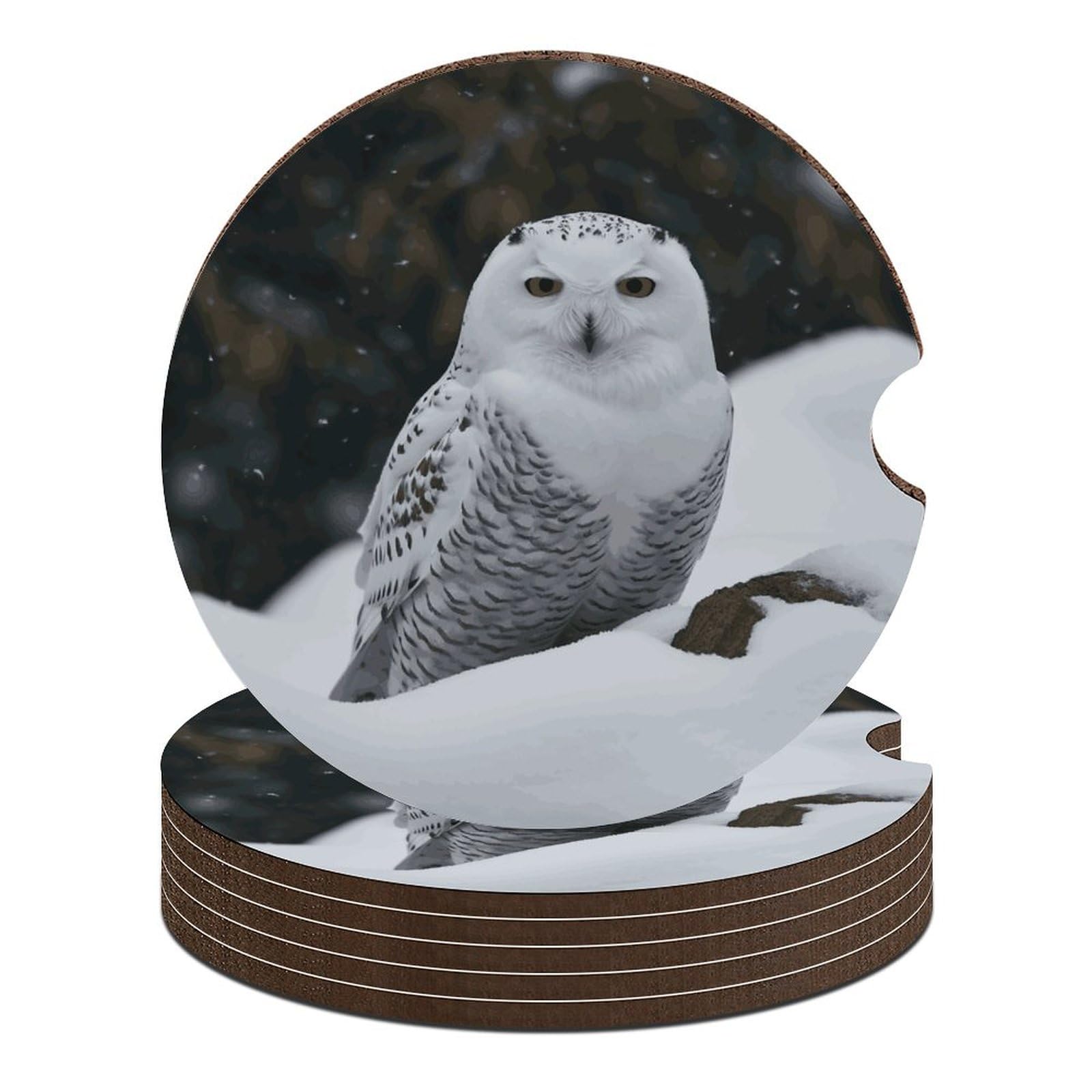 Auto-Untersetzer, Schnee-Eule, 6,6 cm, 6 Stück, rutschfest, universal, Getränkehalter, Untersetzer, Auto-Innenzubehör, Set, Unisex Auto-Untersetzer, Schnee-Eule, 6,6 cm, 6 Stück, rutschfest, universal, Getränkehalter, Untersetzer, Auto-Innenzubehör, Set, Unisex von DWTJKMS