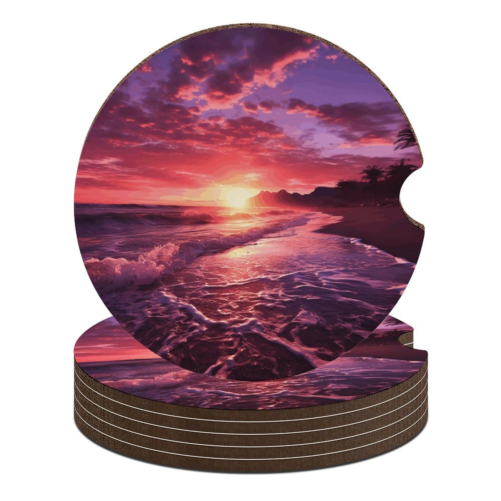 Auto-Untersetzer mit Sonnenuntergang am Strand, 6 cm, rutschfest, universal, Getränkehalter, Untersetzer, Auto-Innenzubehör-Set, Unisex, 6 Stück Auto-Untersetzer mit Sonnenuntergang am Strand, 6 cm, rutschfest, universal, Getränkehalter, Untersetzer, Auto-Innenzubehör-Set, Unisex, 6 Stück von DWTJKMS